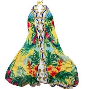 Tropical Floral Halter Flowy Maxi Dress Size Small / S Sundress / Sun Dress